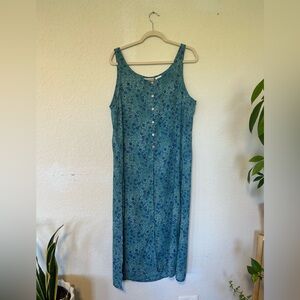 Coldwater Creek Teal Floral Long Linear Sleevless Vest Size L, 90’s Grunge Boho